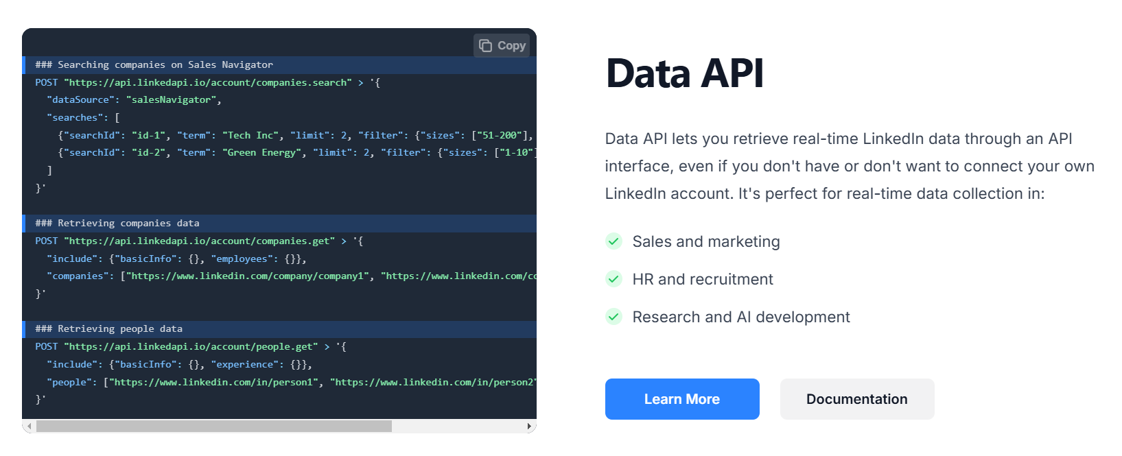 screenshot of Linked API